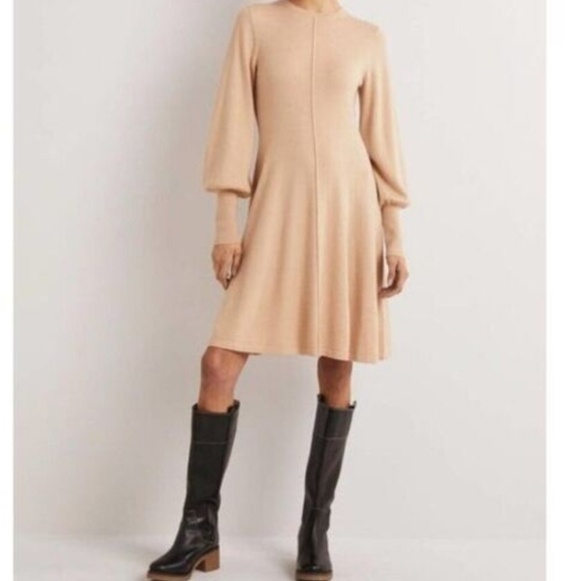 Boden Dresses & Skirts - NEW Women's Boden 2 Regular Tan Sweater Dress Long Sleeve Beige Mini Cuff Knit